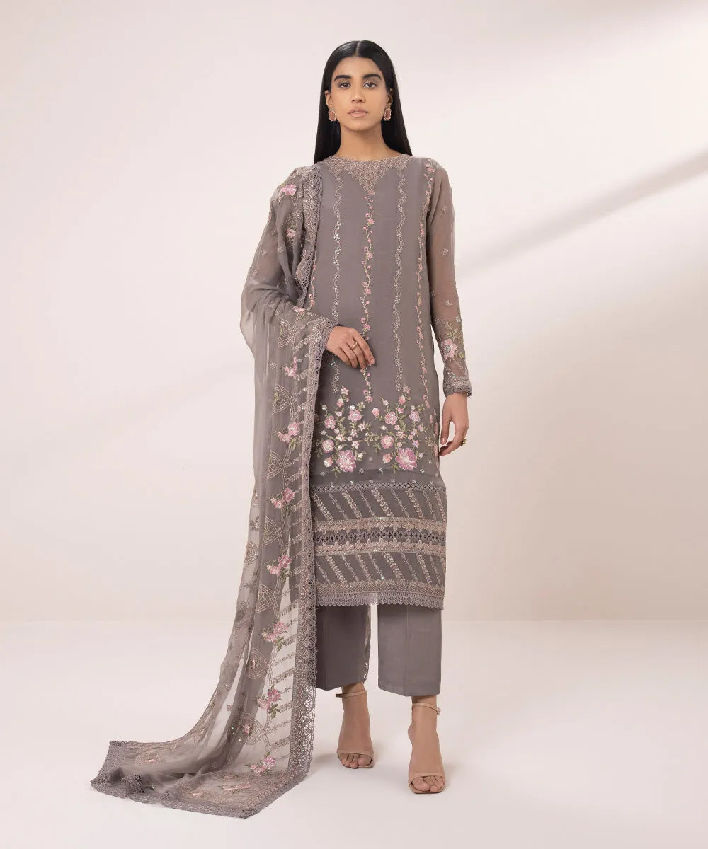 3 Piece - Embroidered Chiffon Suit