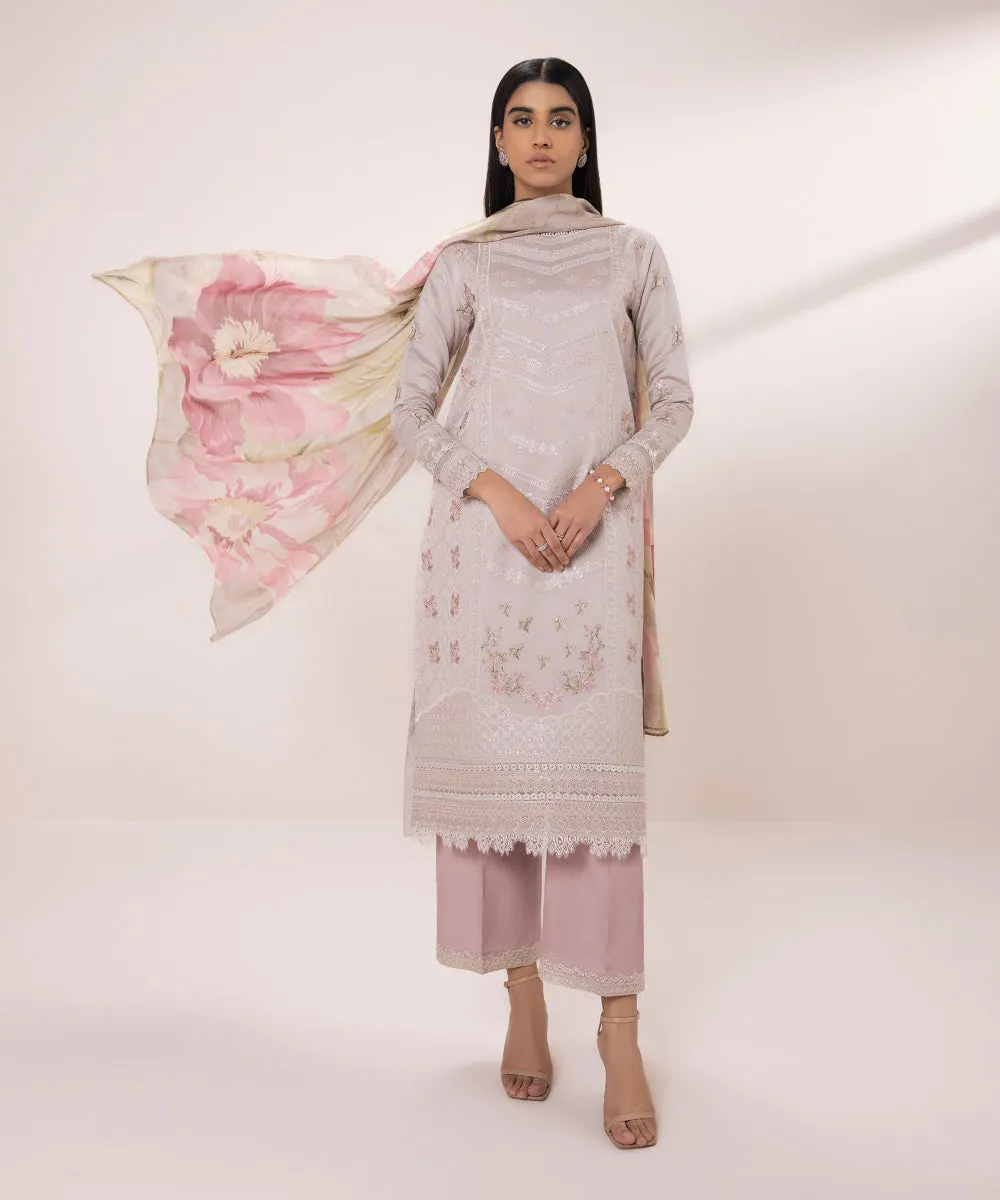 3 Piece - Embroidered Cotton Net Suit