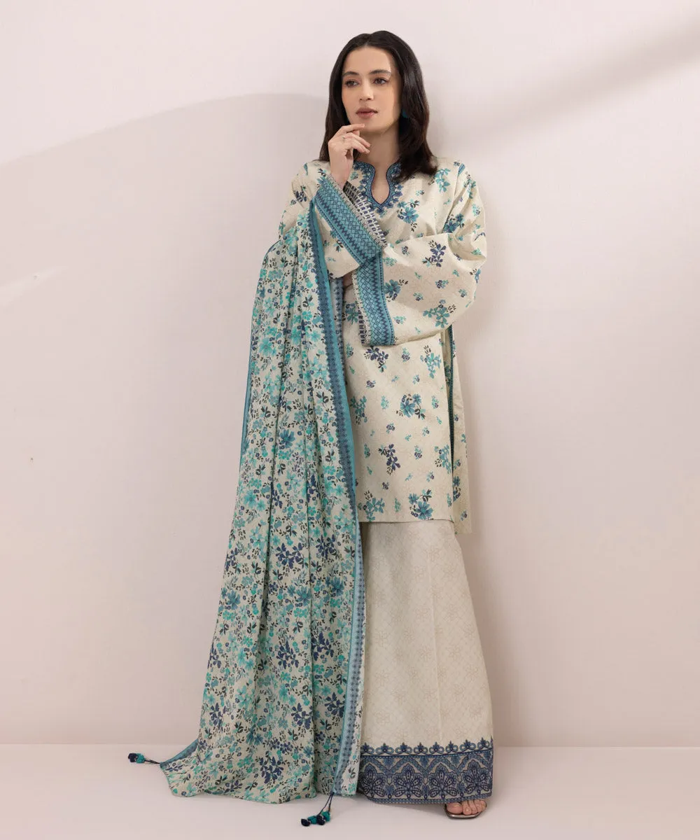 3 Piece - Embroidered Zari Lawn Suit