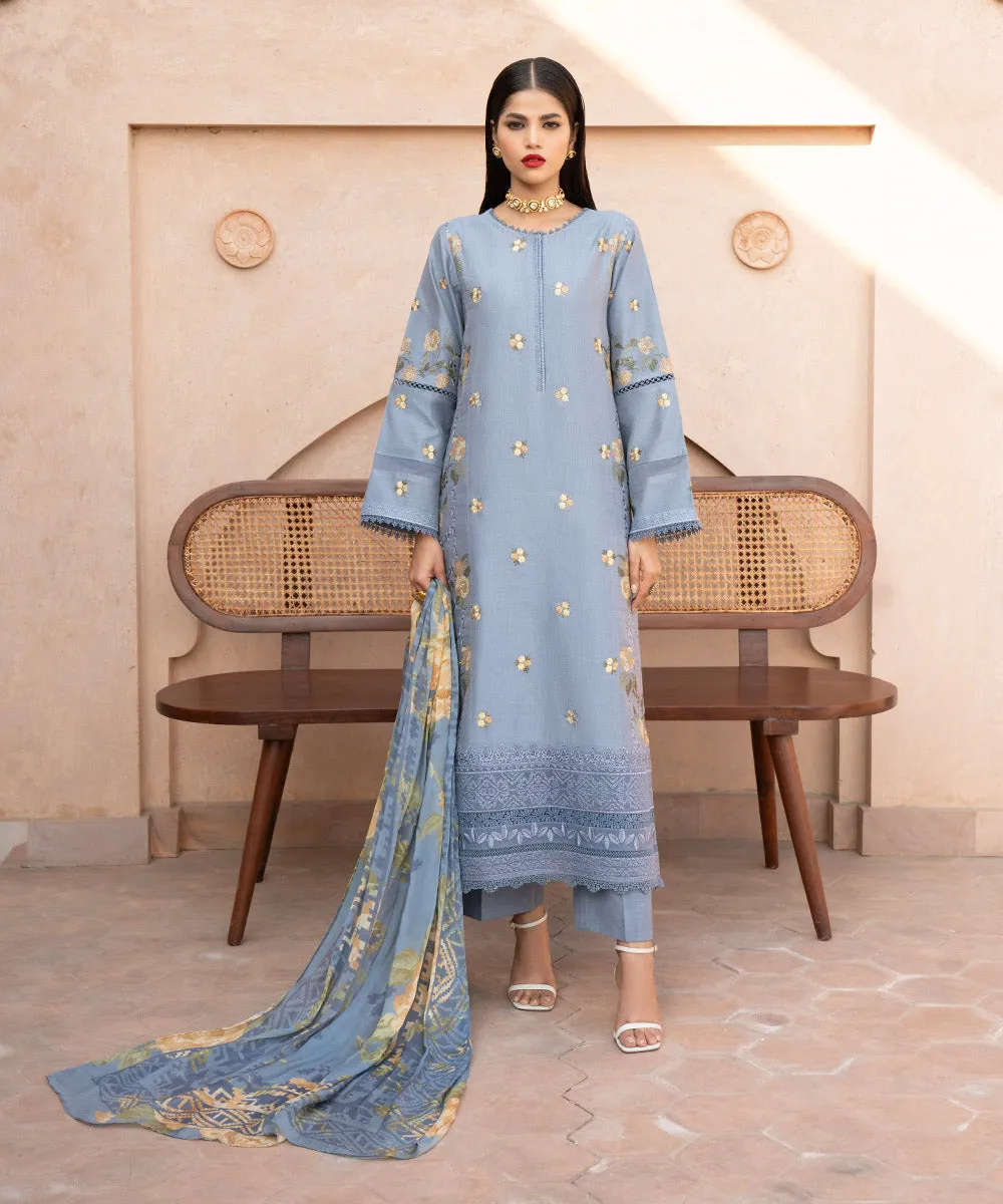 3 Piece - Embroidered Cotton Net Suit