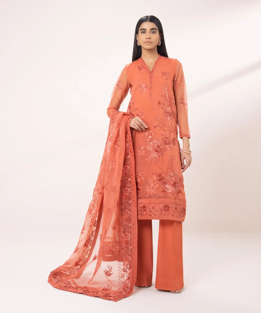 3 Piece - Embroidered Organza Suit