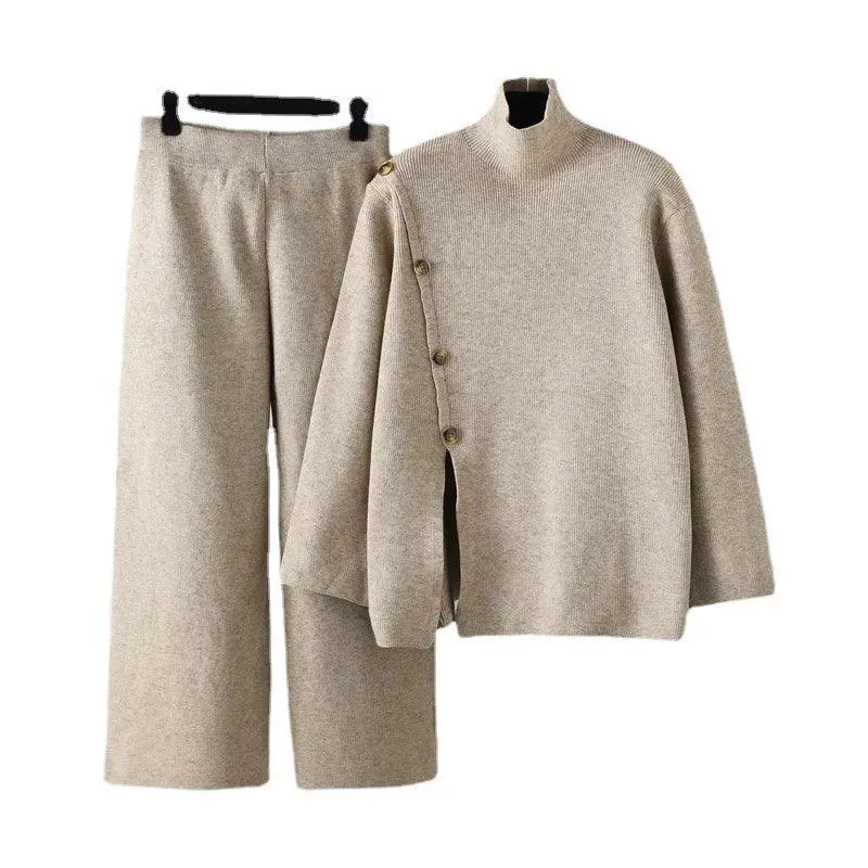 Loose Turtleneck Wide Leg Pants Women Sweater Sets