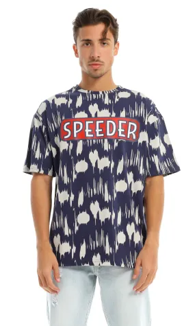 97356 Speeder Printed & Patterned Navy Blue T-Shirt