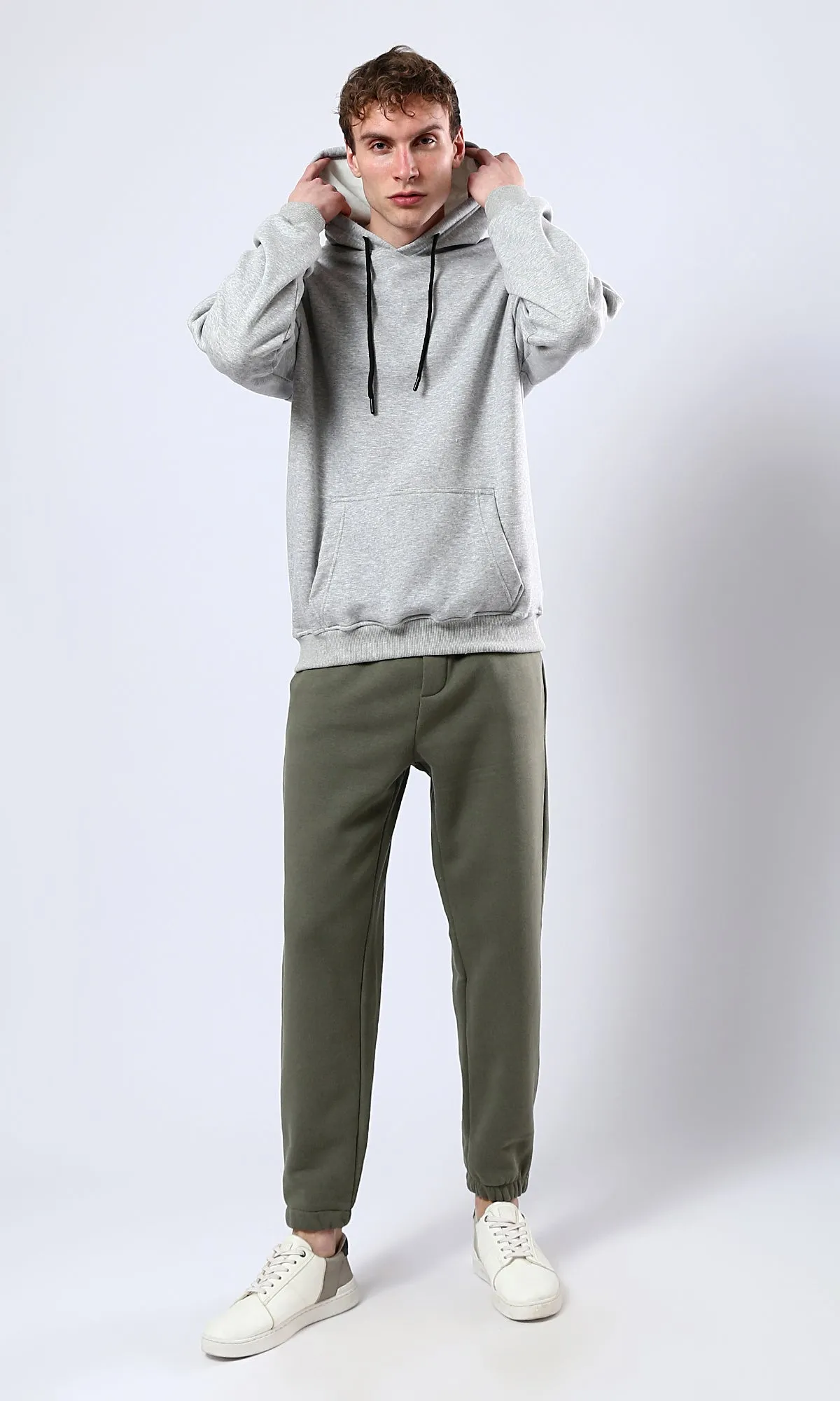 O178901 Cotton Jogger Pants With Elastic Waist - Dark Olive