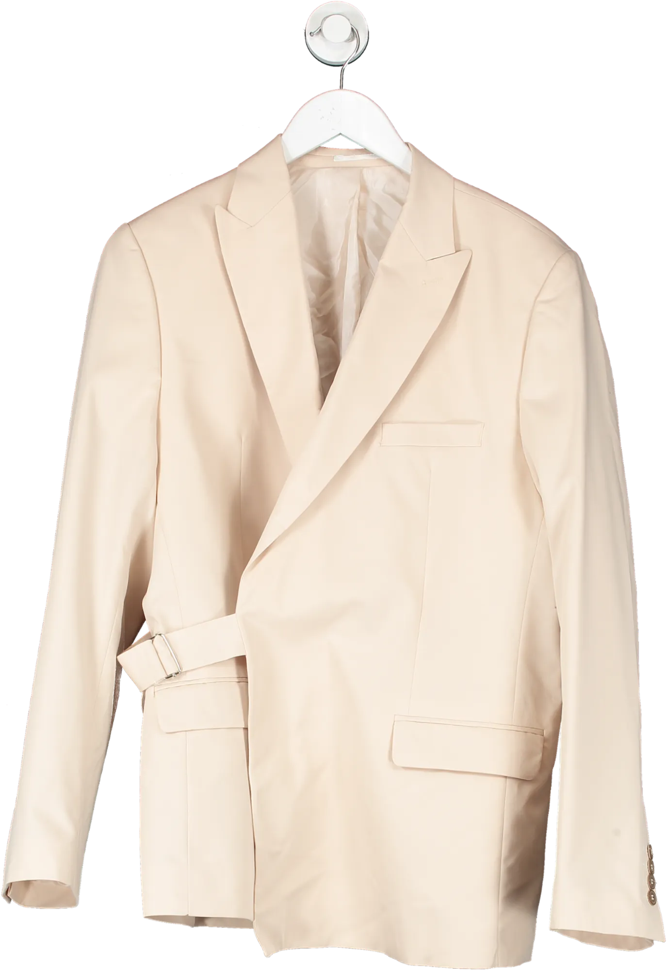 boohooMan Beige Double Breasted Belted Slim Suit Jacket UK 10