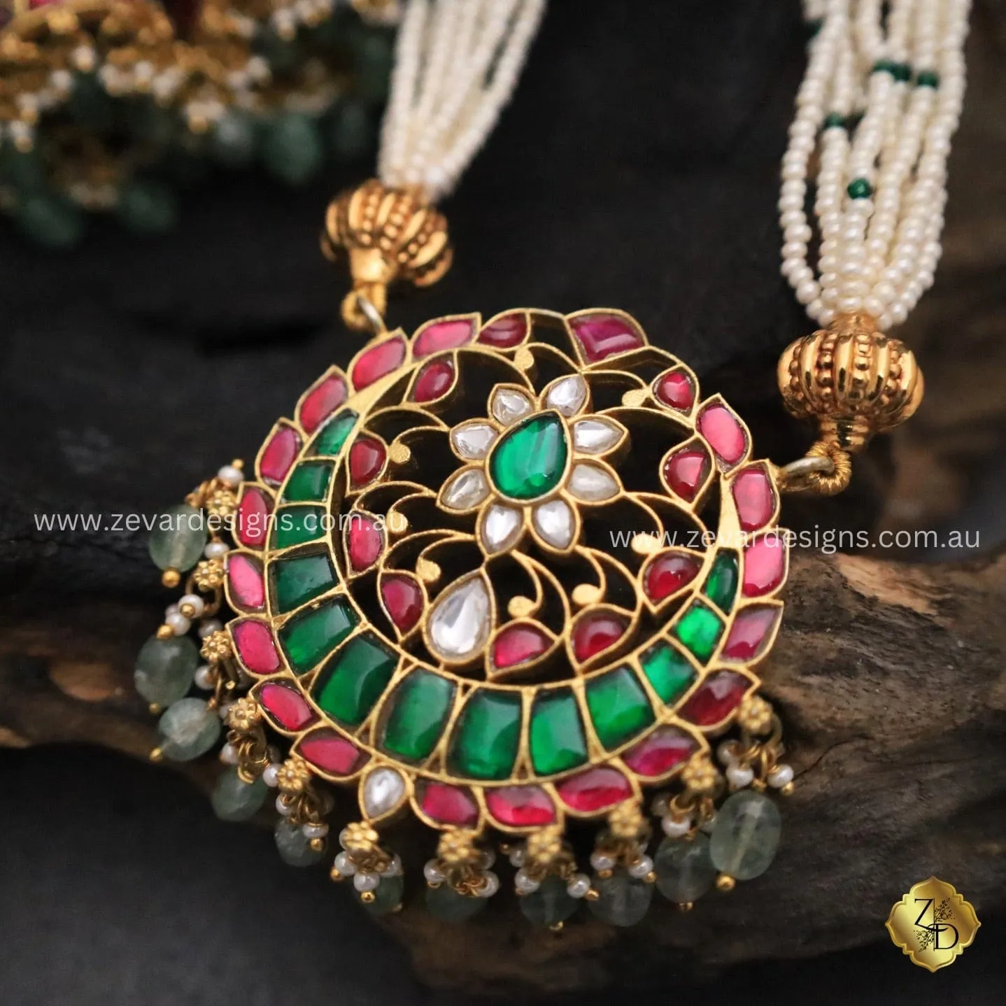 Jadau Kundan Set with Jhumki - Multicolor