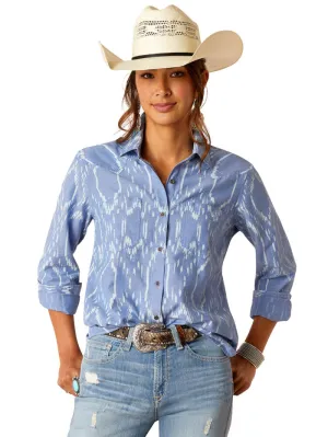 Ariat 10048993 Womens Billie Jean Long Sleeve Shirt Blackhawk Ikat Light Blue