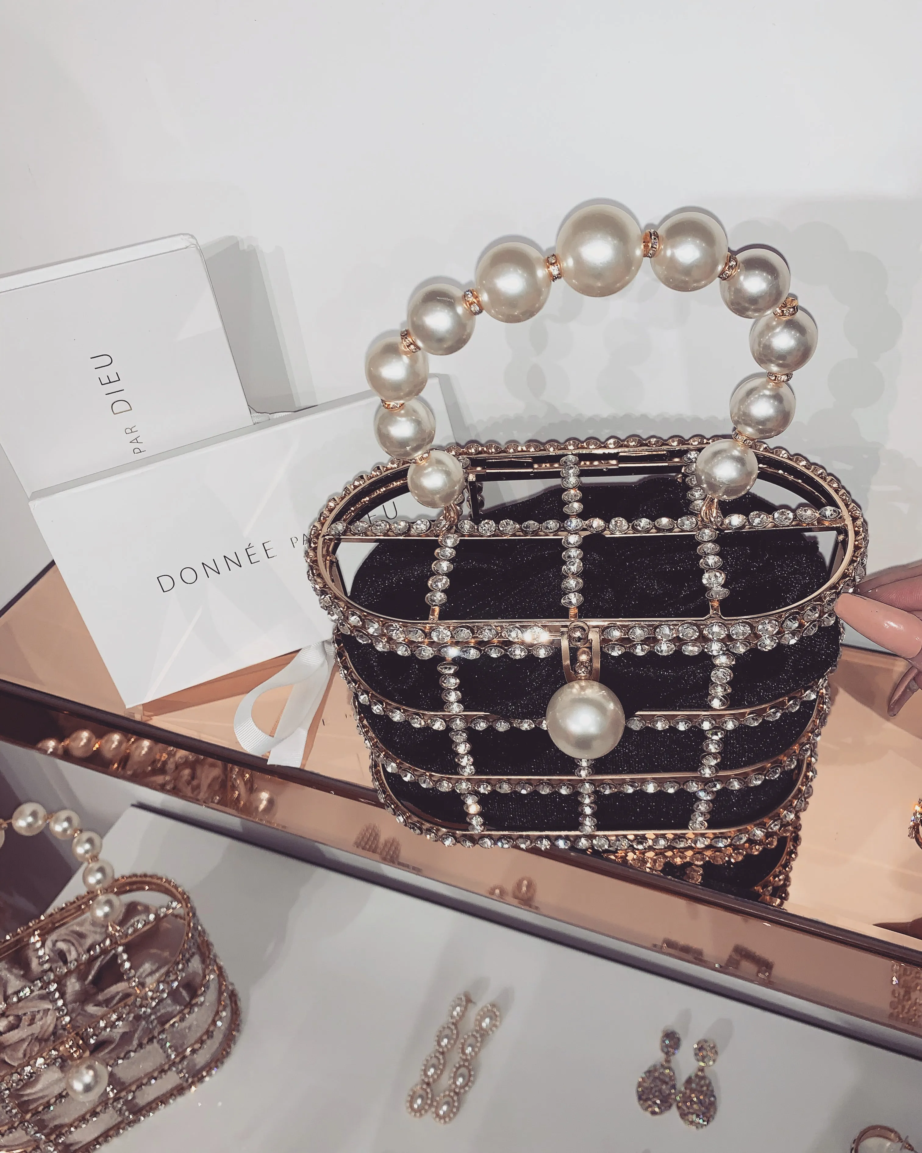 ‘IVANA’  Pearl X Rhinestone Clutch