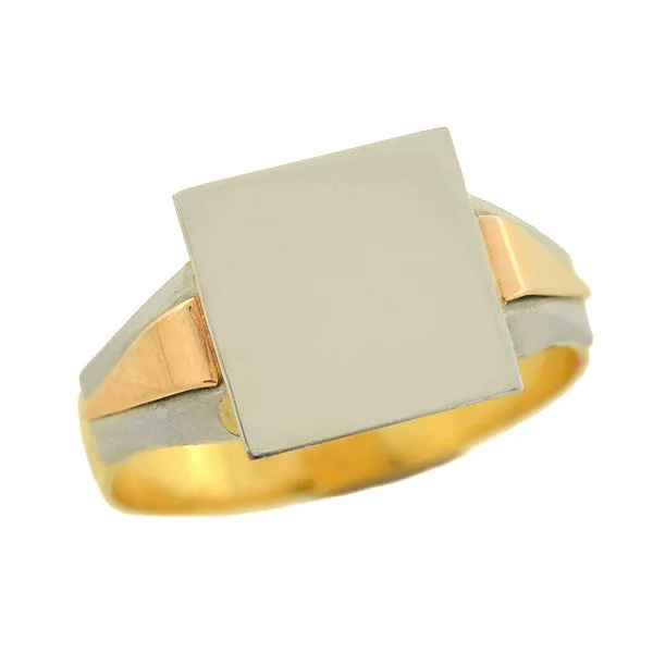 Art Deco French 18kt/Platinum Tri-Tone Signet Ring