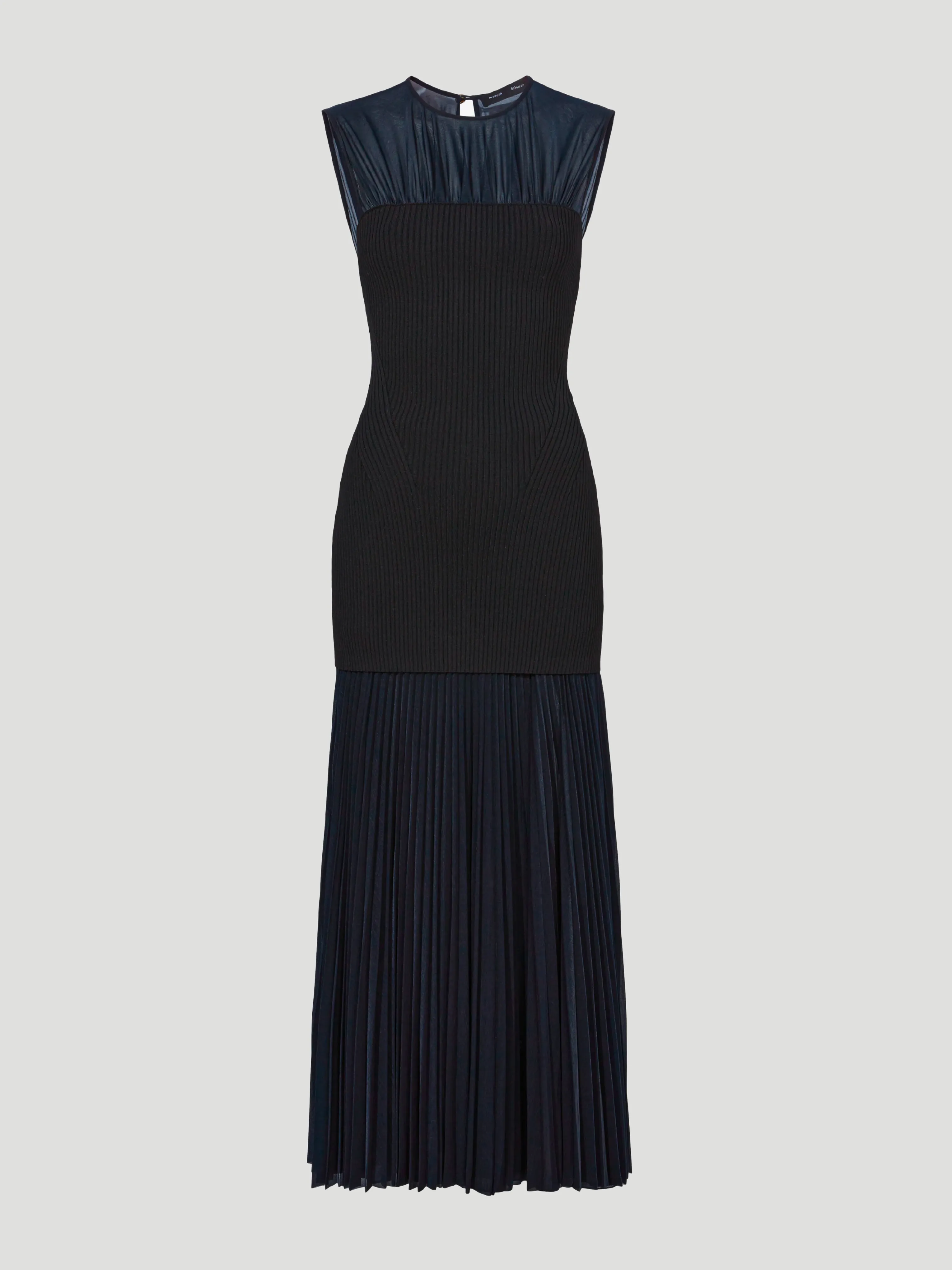 Niki Sheer Pleated Jersey Long Dress with Knit Bodice