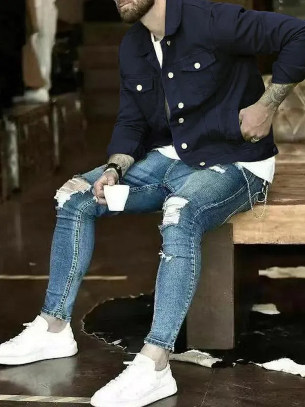 Casual Slim Multi-Pocket Men Denim Jacket