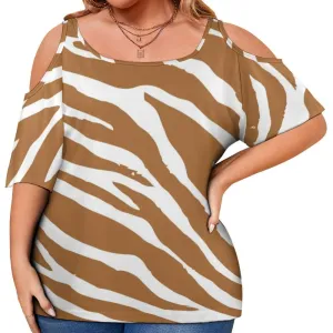 Brown Zebra Cold Shoulder T-shirt