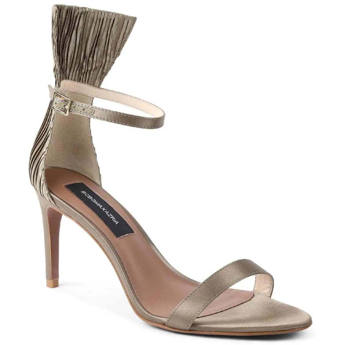 BCBGMAXAZRIA Womens Tara Satin Pleated Dress Sandals