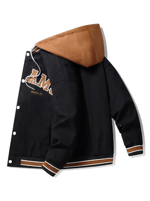 Embroidered Letter Hooded Varsity Jacket