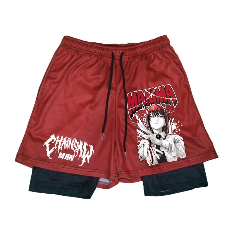 Best Power of Control Anime Makima Chainsaw Men Sport Shorts - 2-in-1 Perfect for Workout Running and Training Shorts