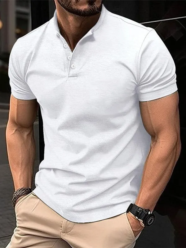 Henley Collar Men Polo Shirt