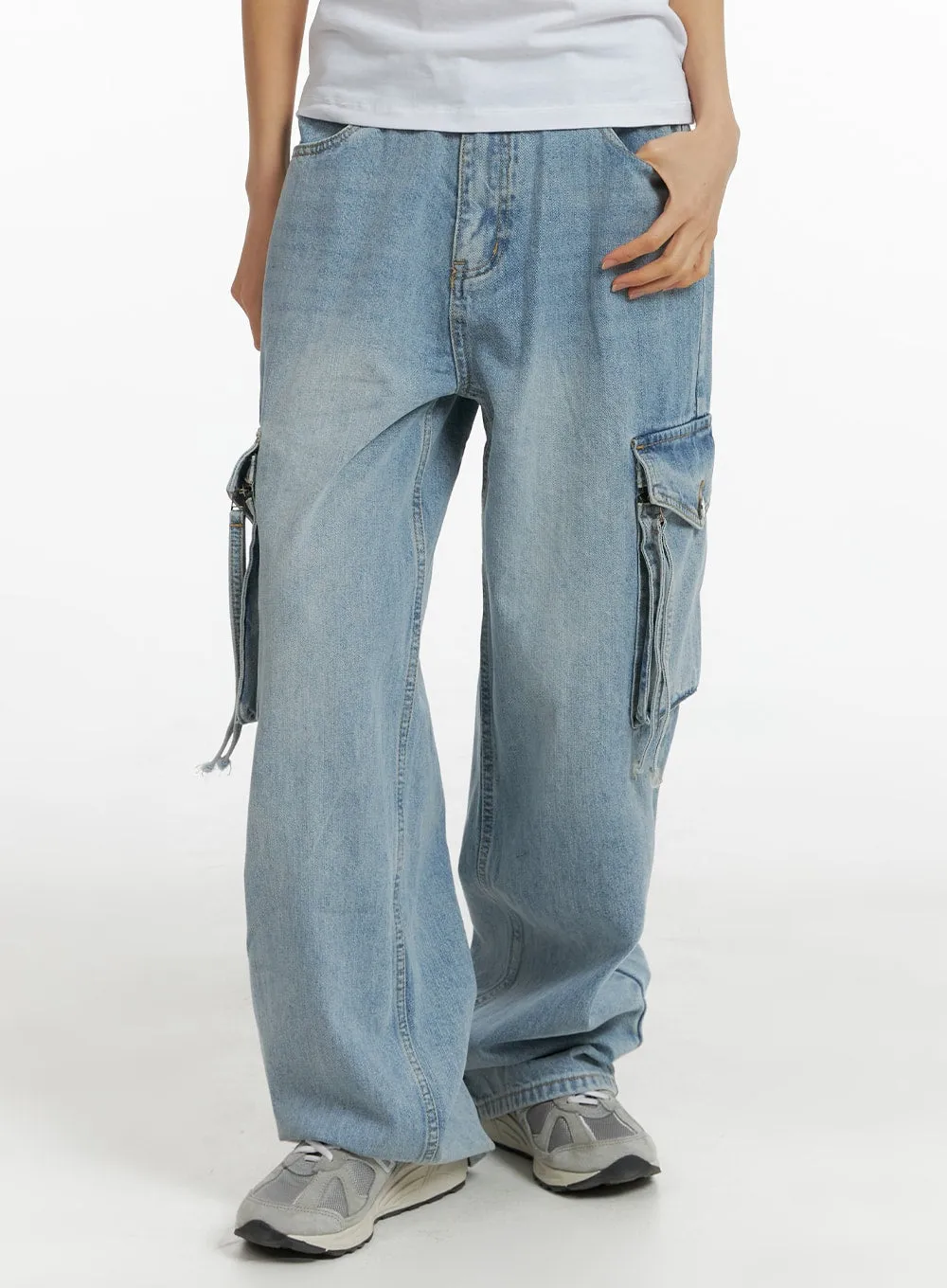 Denim Pocket Cargo Wide Leg Jeans CM407