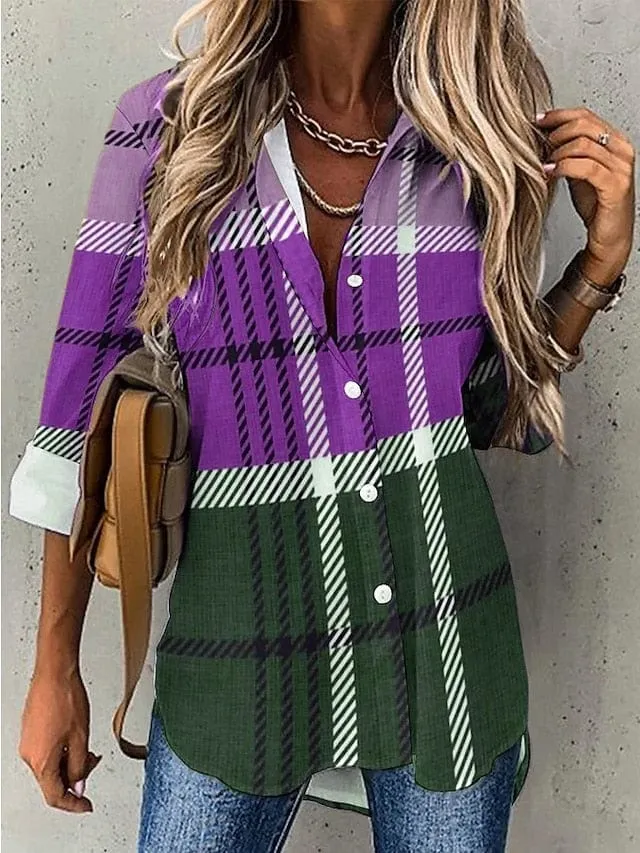 Chic Plaid Print Button Women's Shirt Blouse for Spring and Fall