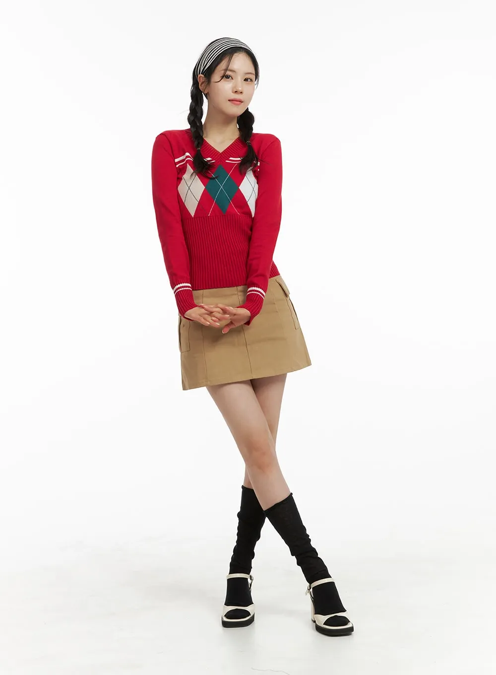 Slim Fit Argyle Knit Sweater OM420