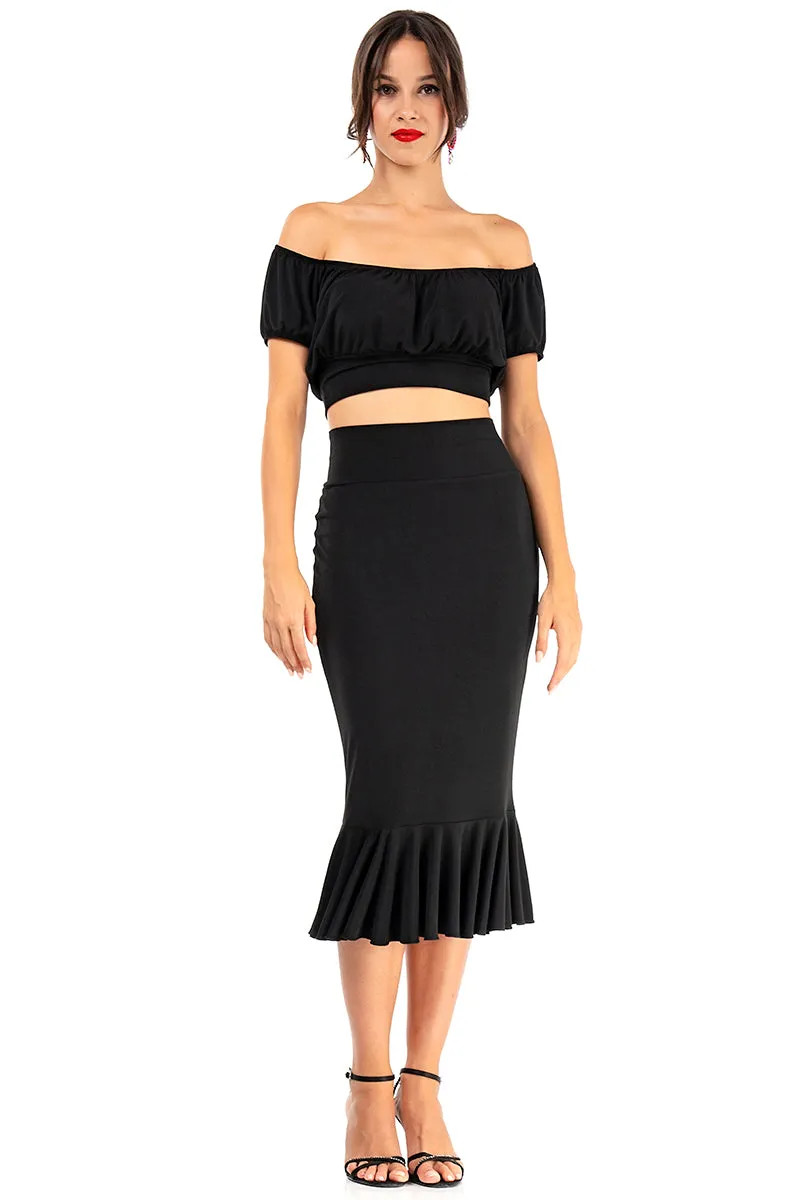 Mexican Style Ruffled Off-The-Shoulder Crop Top