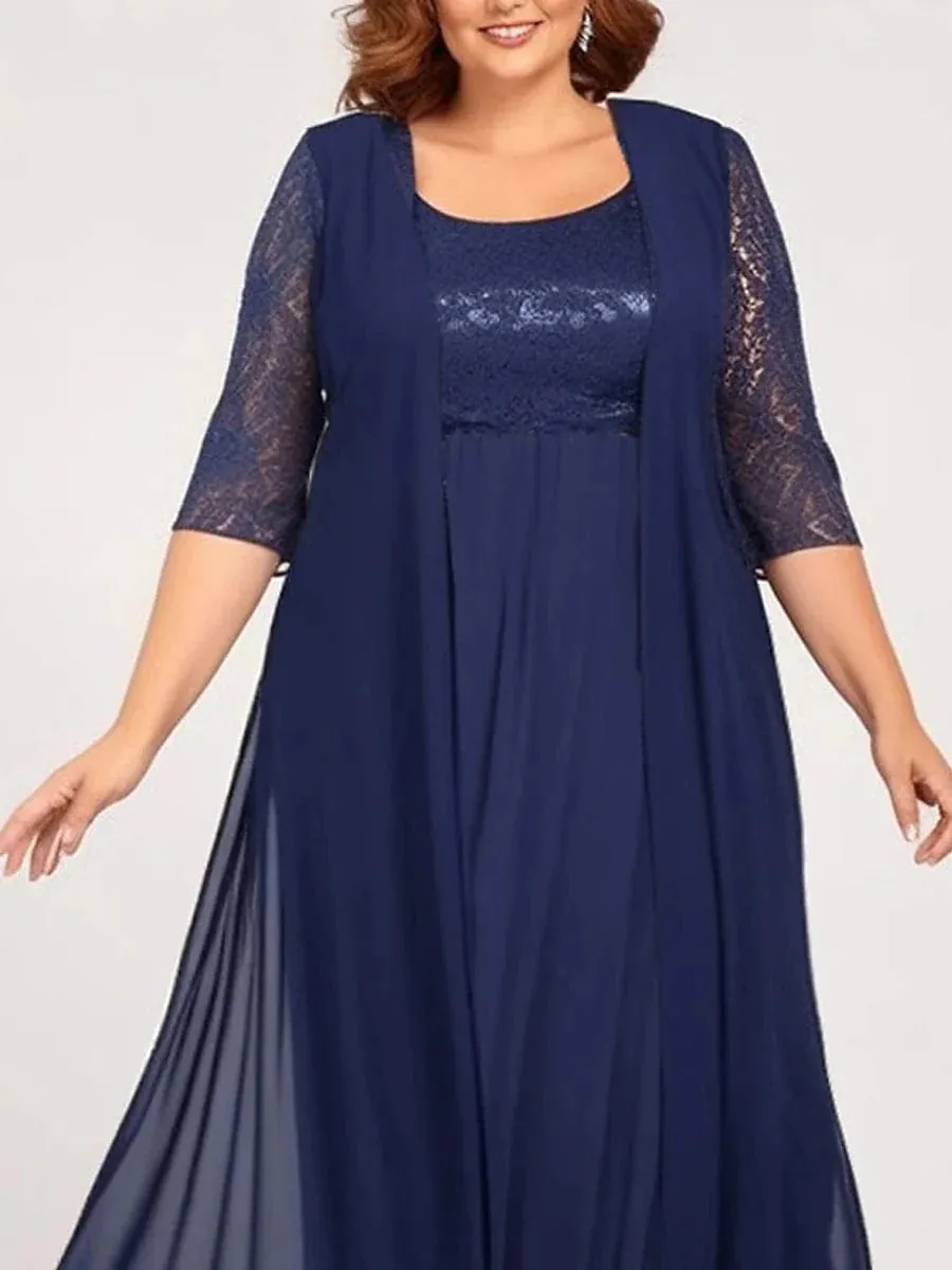 Elegant Lace Long Dress Set for Women's Plus Size Curve