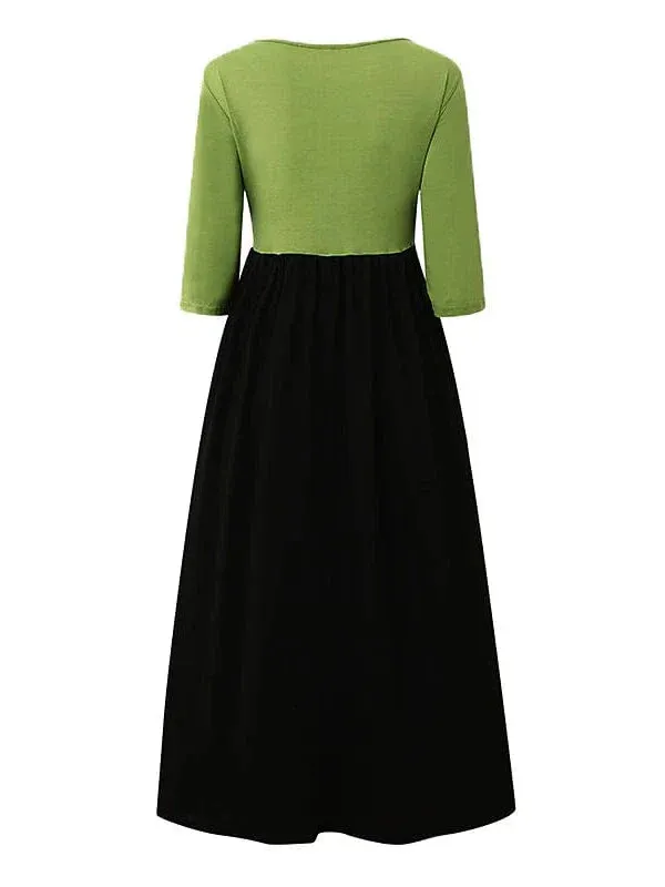 Women's Color Block Ruched Pocket Midi Dress