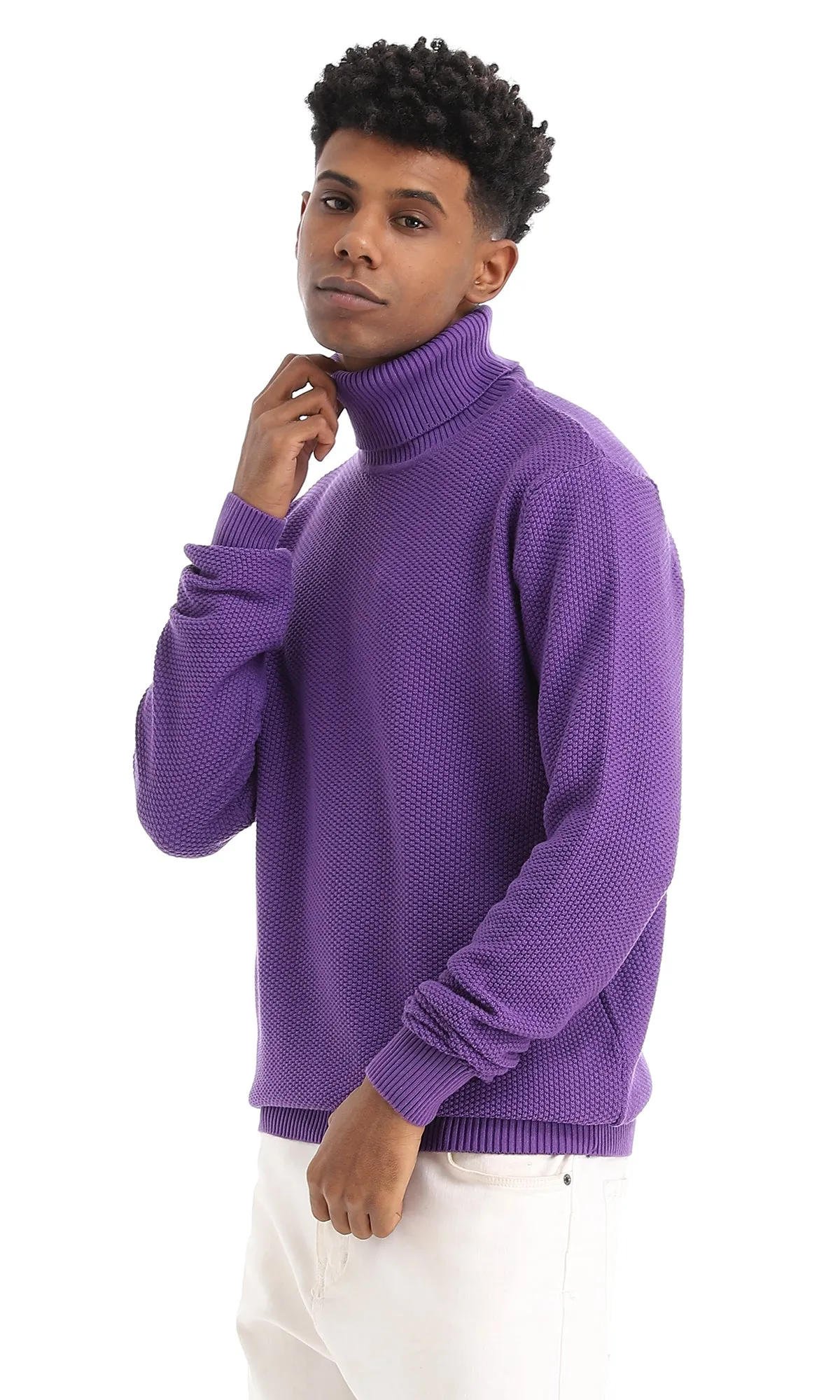 96387 Winter Knitted Turtle Neck Purple Pullover