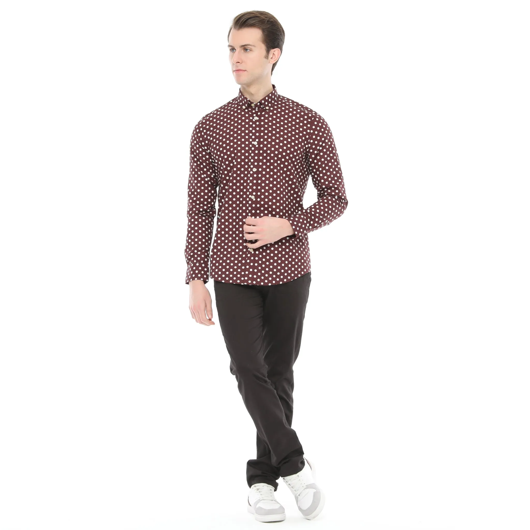 Xact Mens Polka Dot Shirt - Long Sleeved Mod Vintage