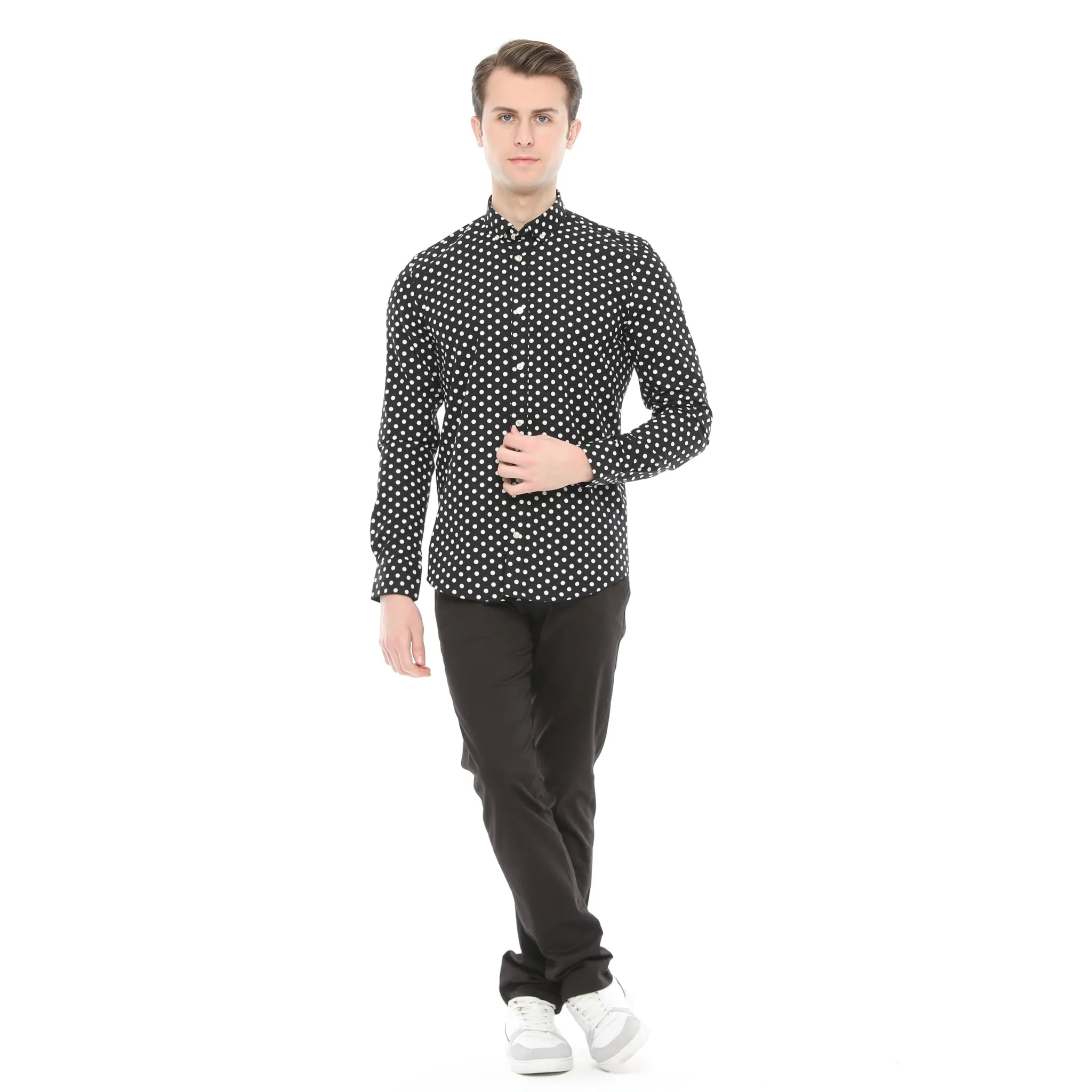 Xact Mens Polka Dot Shirt - Long Sleeved Mod Vintage