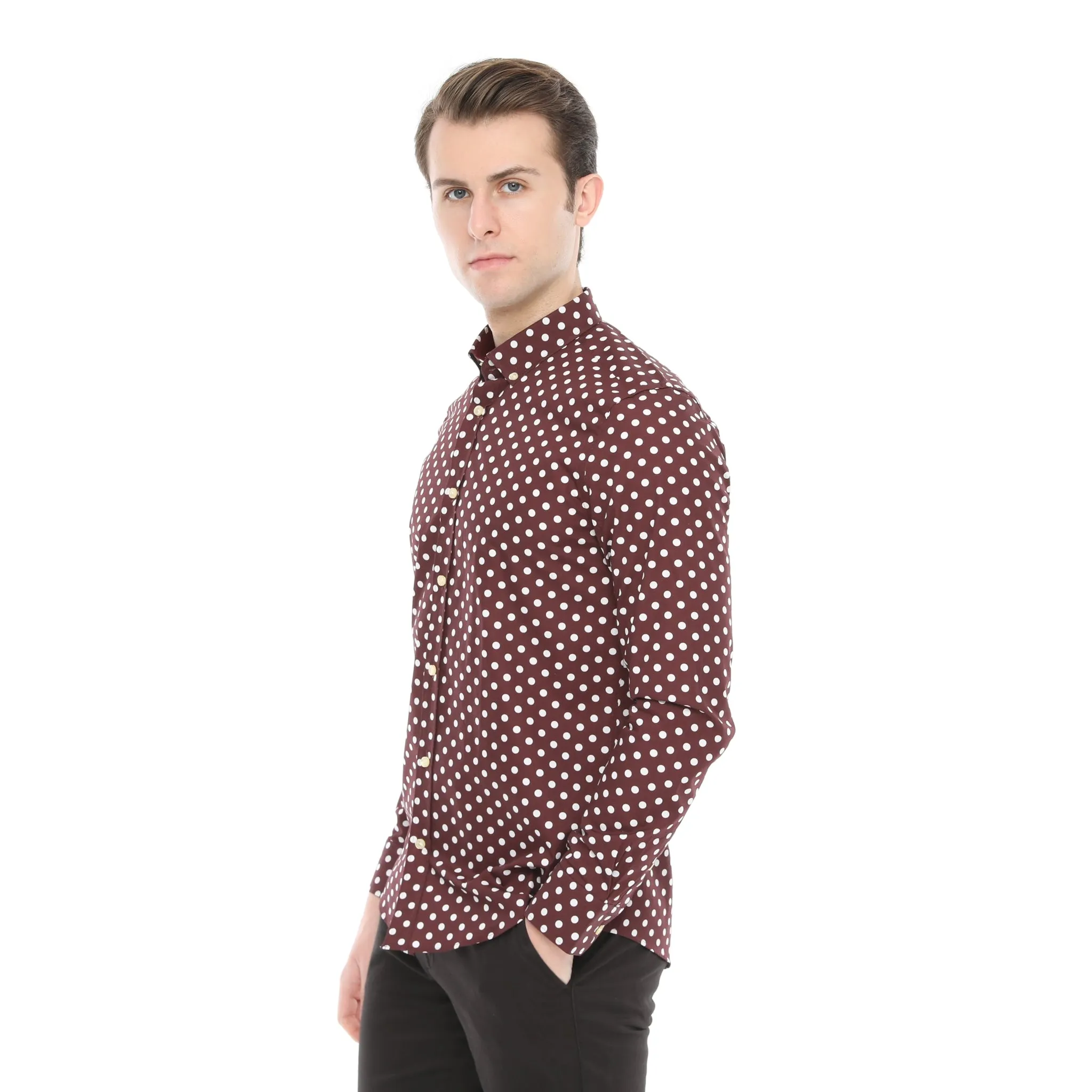 Xact Mens Polka Dot Shirt - Long Sleeved Mod Vintage