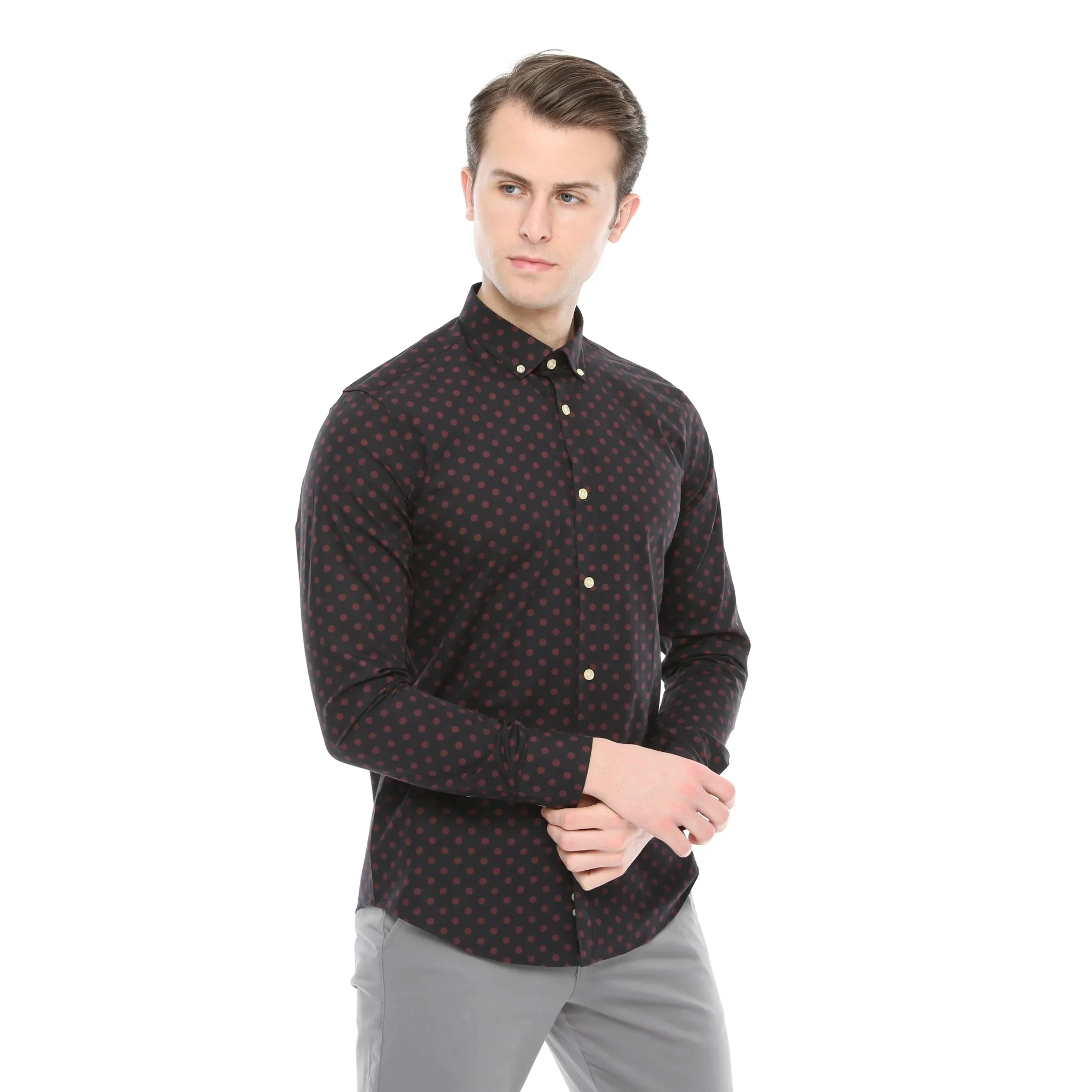 Xact Mens Polka Dot Shirt - Long Sleeved Mod Vintage