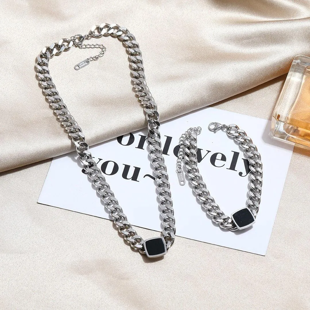 Thick Chain Necklaces Easy Matching Black Square Clavicle Chains