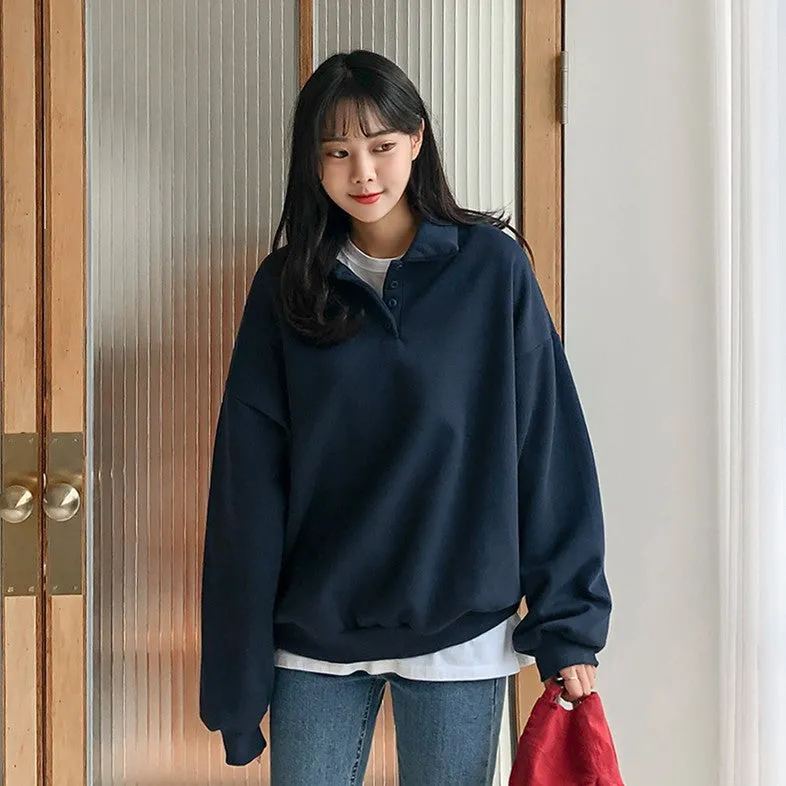 Casual Cozy Brushed Sweatshirts Long Sleeved Tops for Womens Warm Korean Kpop Style