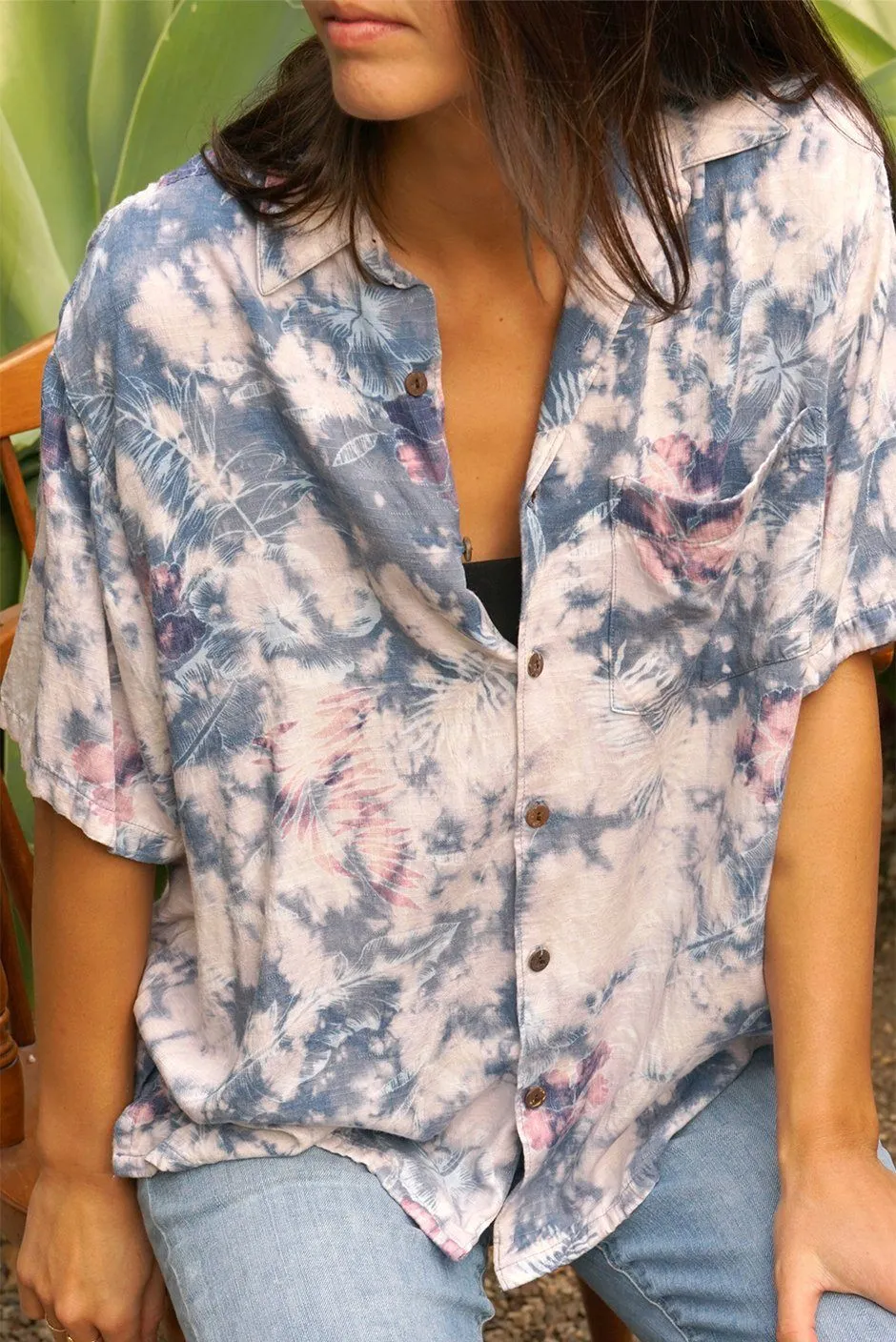 Hawaiian Kai Shirt // White Wash Tie Dye