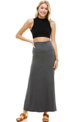 High Waist Solid Soft Maxi Skirt in Charcoal