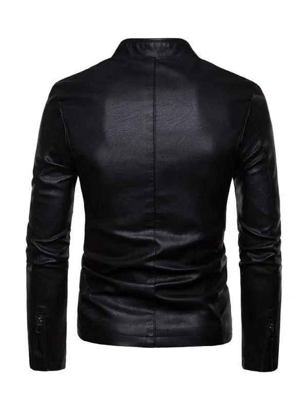 Stand Collar Men Leather Jacket