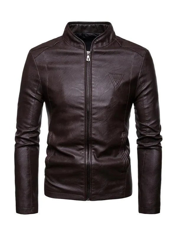 Stand Collar Men Leather Jacket