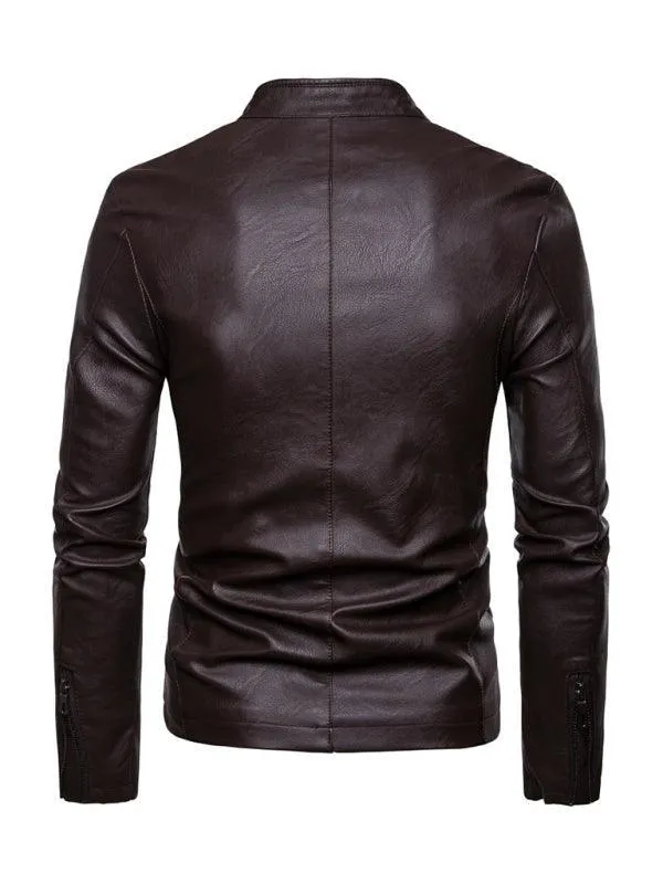 Stand Collar Men Leather Jacket