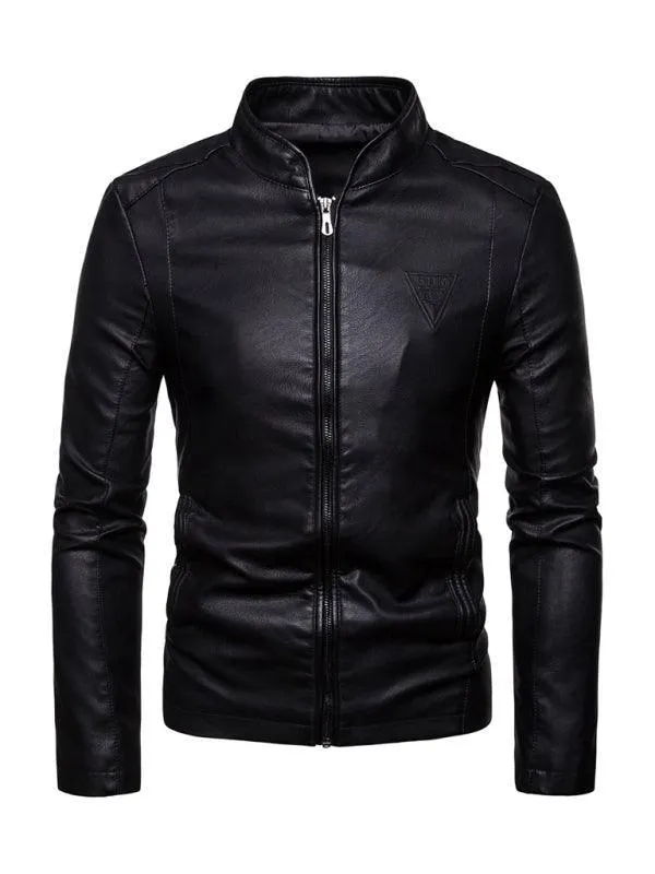 Stand Collar Men Leather Jacket