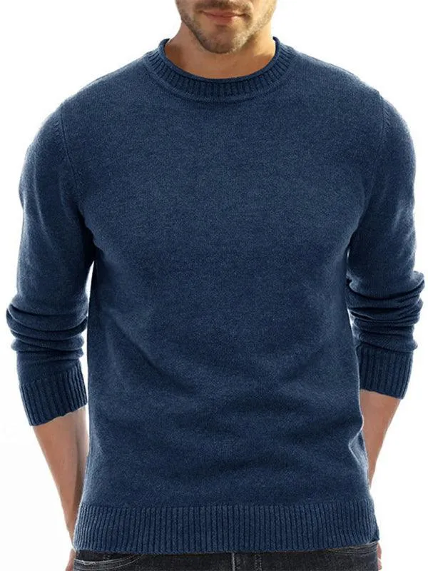 Solid Crew Neck Pullover Men Sweater