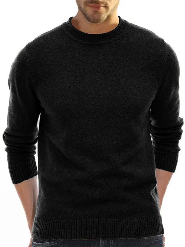 Solid Crew Neck Pullover Men Sweater