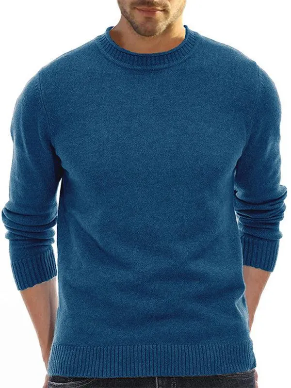 Solid Crew Neck Pullover Men Sweater