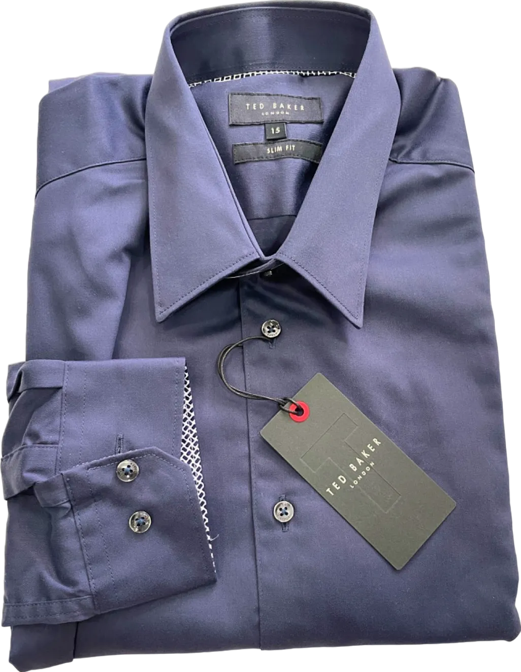 Ted Baker Navy Duddon Core Steel Slim Fit Shirt UK Size 15" Neck