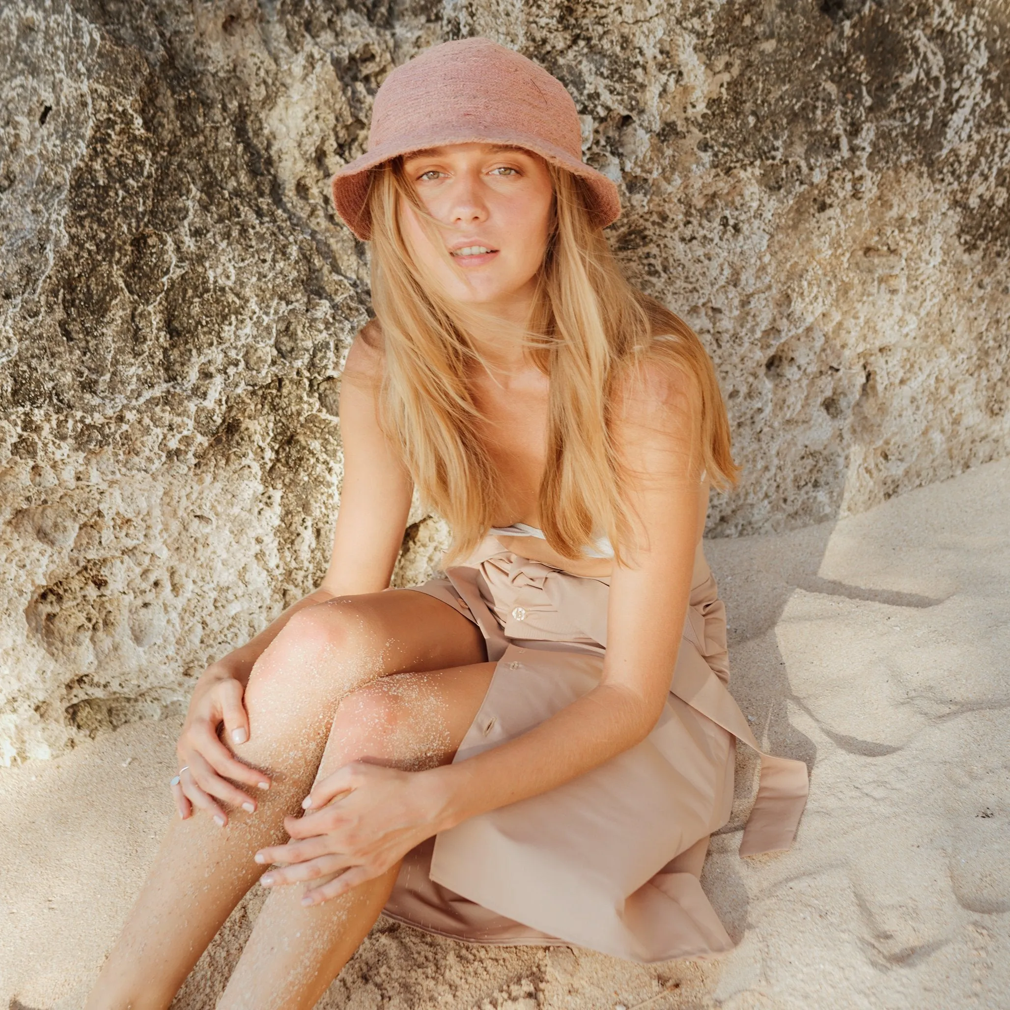 NALA Safari Jute Straw Hat, in Blush Pink