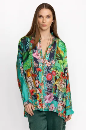 Johnny Was Tigers Et Fleurs seline Button Down Silk Blouse