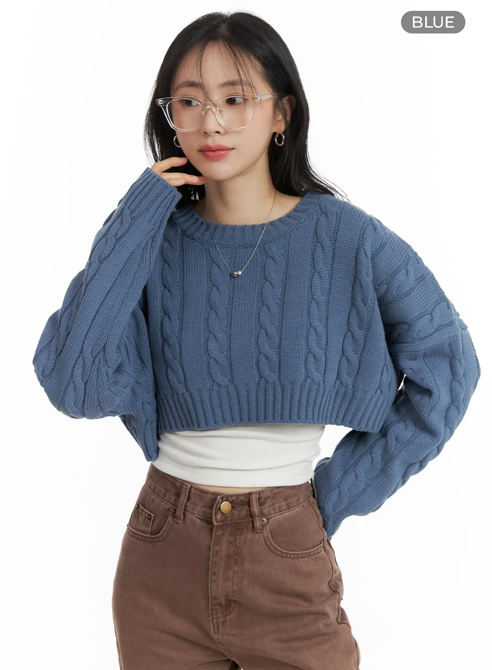 Cable Knit Cropped Sweater OM412