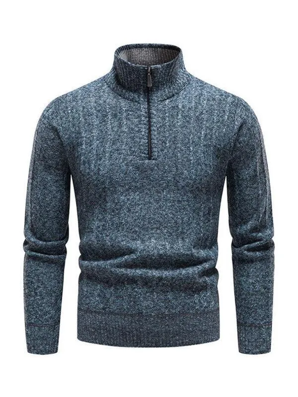 Stand Collar Zipper Men Pullover Sweater