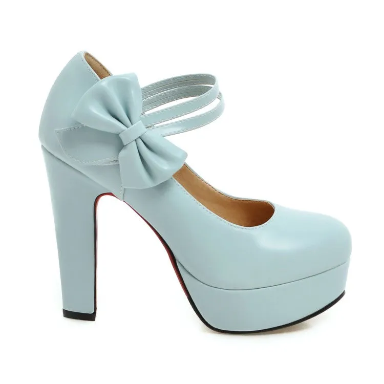 Women's Bowtie High Heels Chunky Heel Platform Pumps