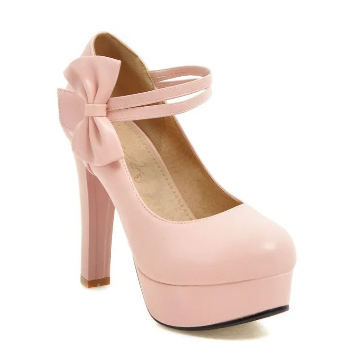 Women's Bowtie High Heels Chunky Heel Platform Pumps