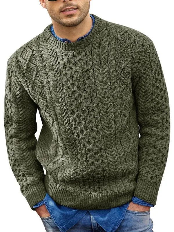 Knitted Round Neck Cable Men Pullover Sweater